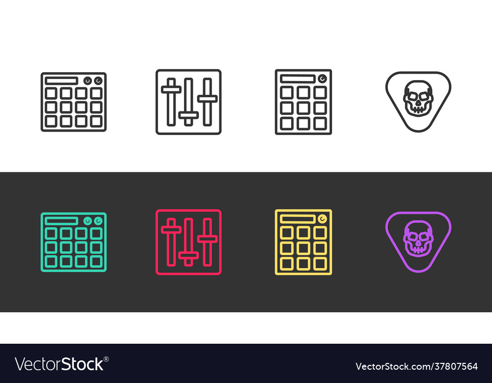 Set line drum machine sound mixer controller Vector Image Set line drum machine sound mixer controller