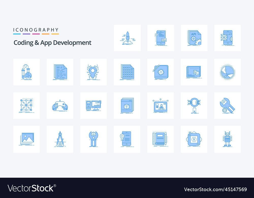 25 coding and app development blue icon pack