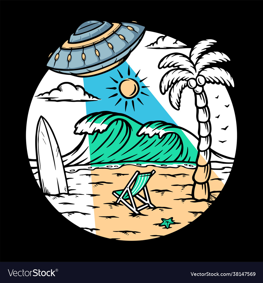 Alien invasion on beach Royalty Free Vector Image