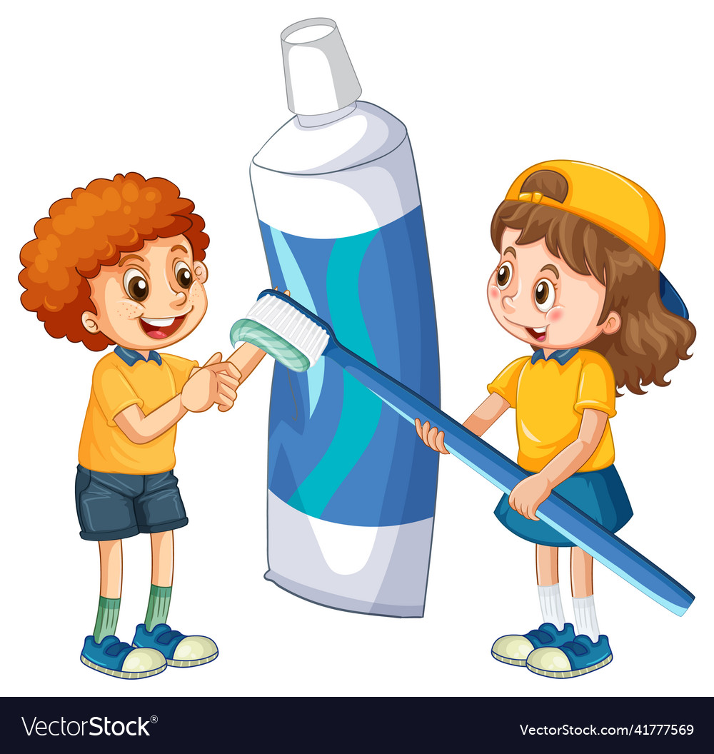 Children holding toothpaste and toothbrush Vector Image
