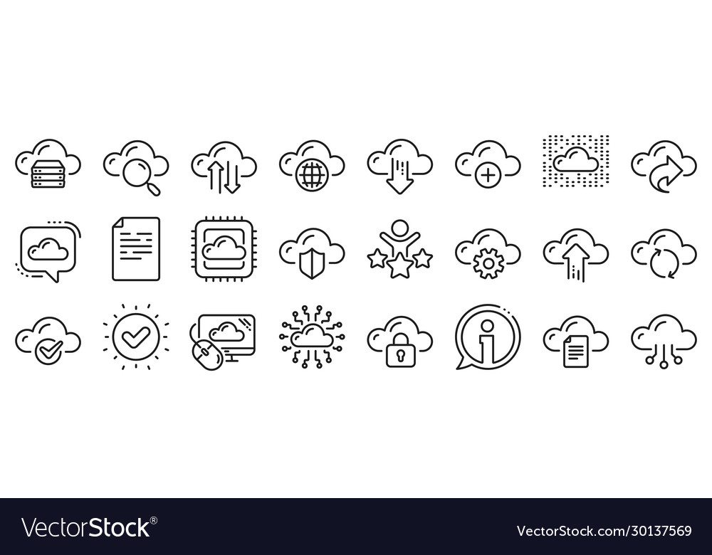Cloud data and technology line icons set vector image Cloud data and technology line icons set