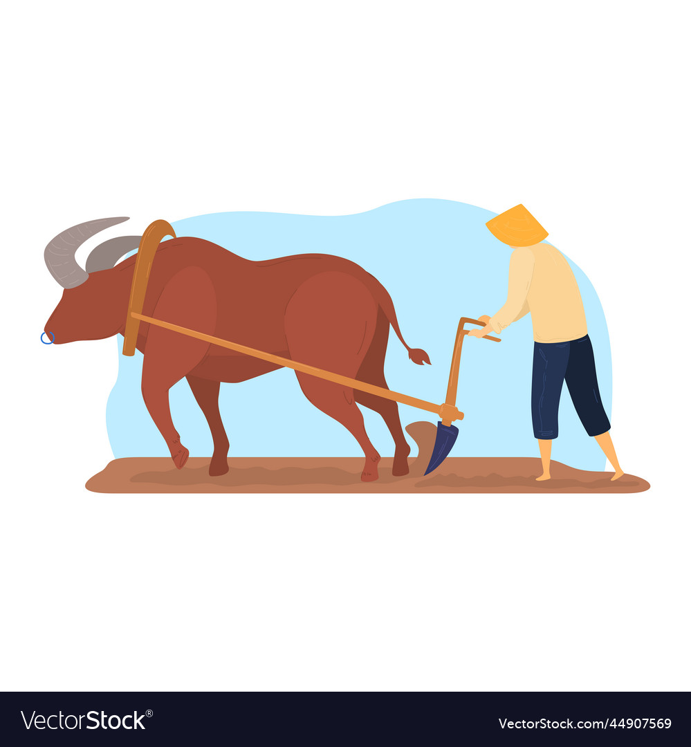 Farming rural work with cattle peasant man Vector Image