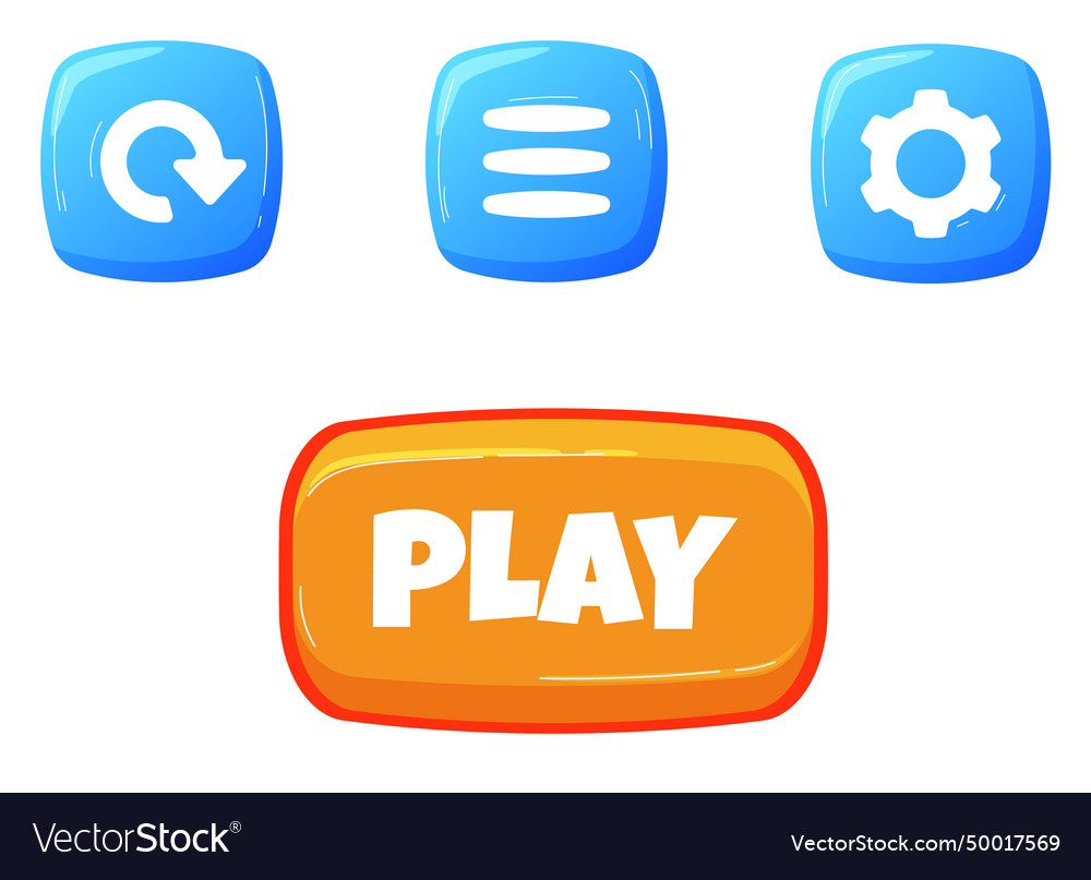 Four colorful game buttons with icons and text vector image Four colorful game buttons with icons and text