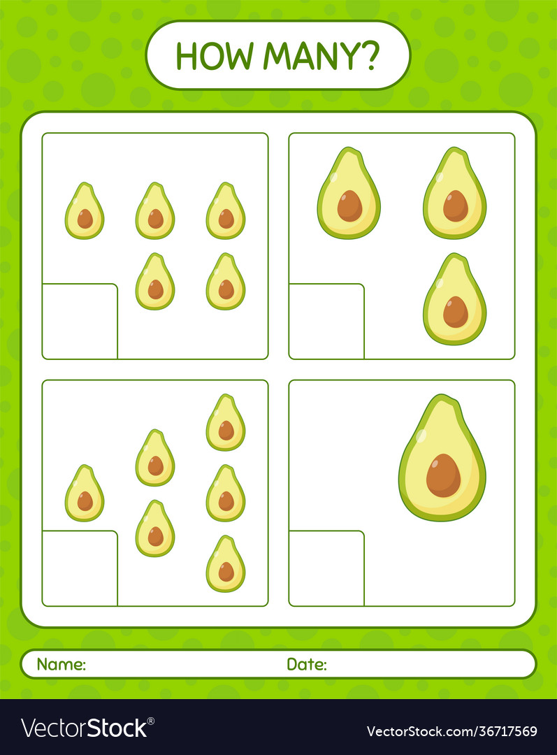 How many counting game with avocado worksheet vector image How many counting game with avocado worksheet