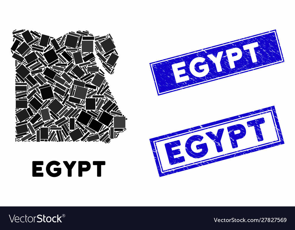 Mosaic egypt map and scratched rectangle