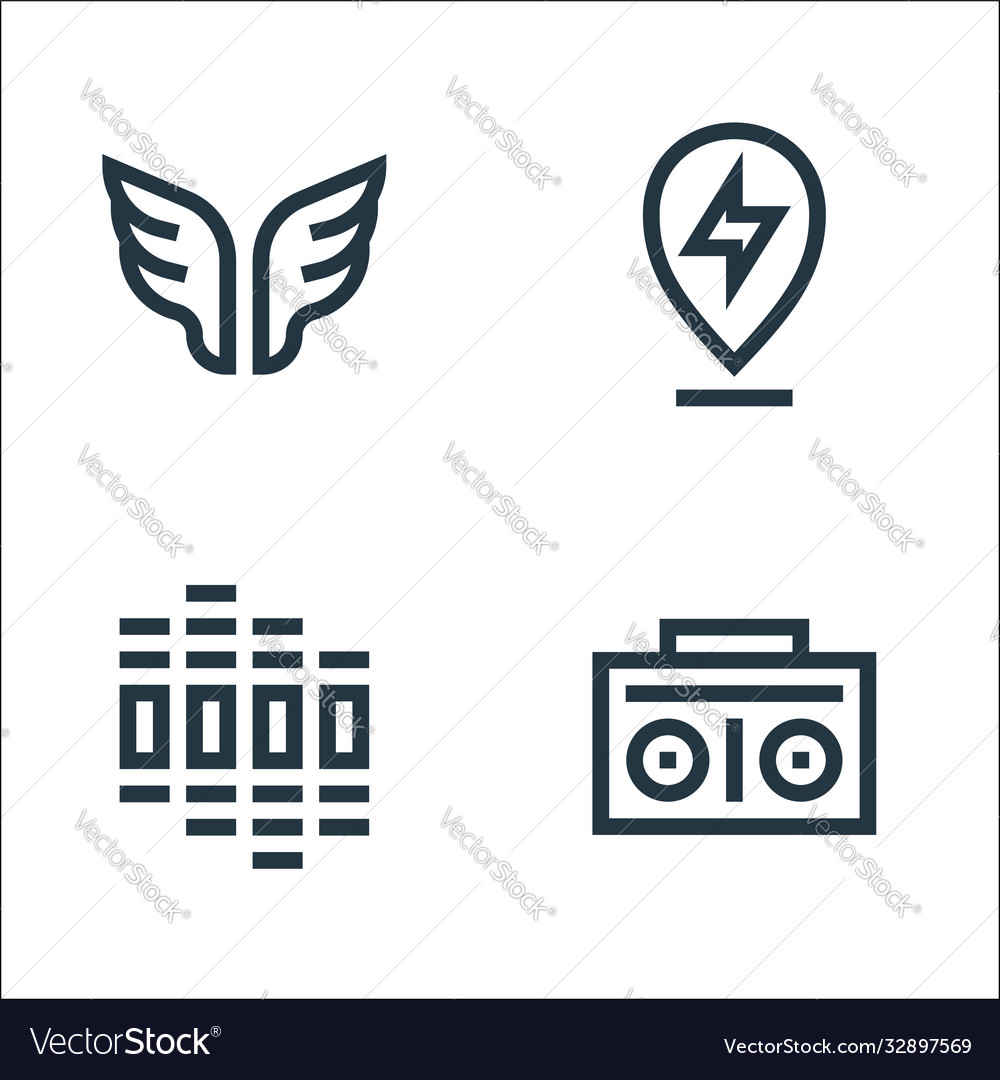 Rock and roll line icons linear set quality