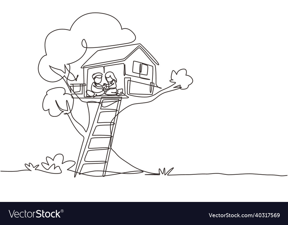 Single continuous line drawing child on tree Vector Image Single continuous line drawing child on tree