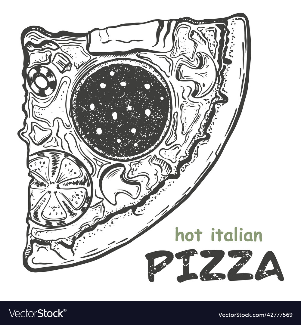 Sketch of hot italian pizza hand drawn