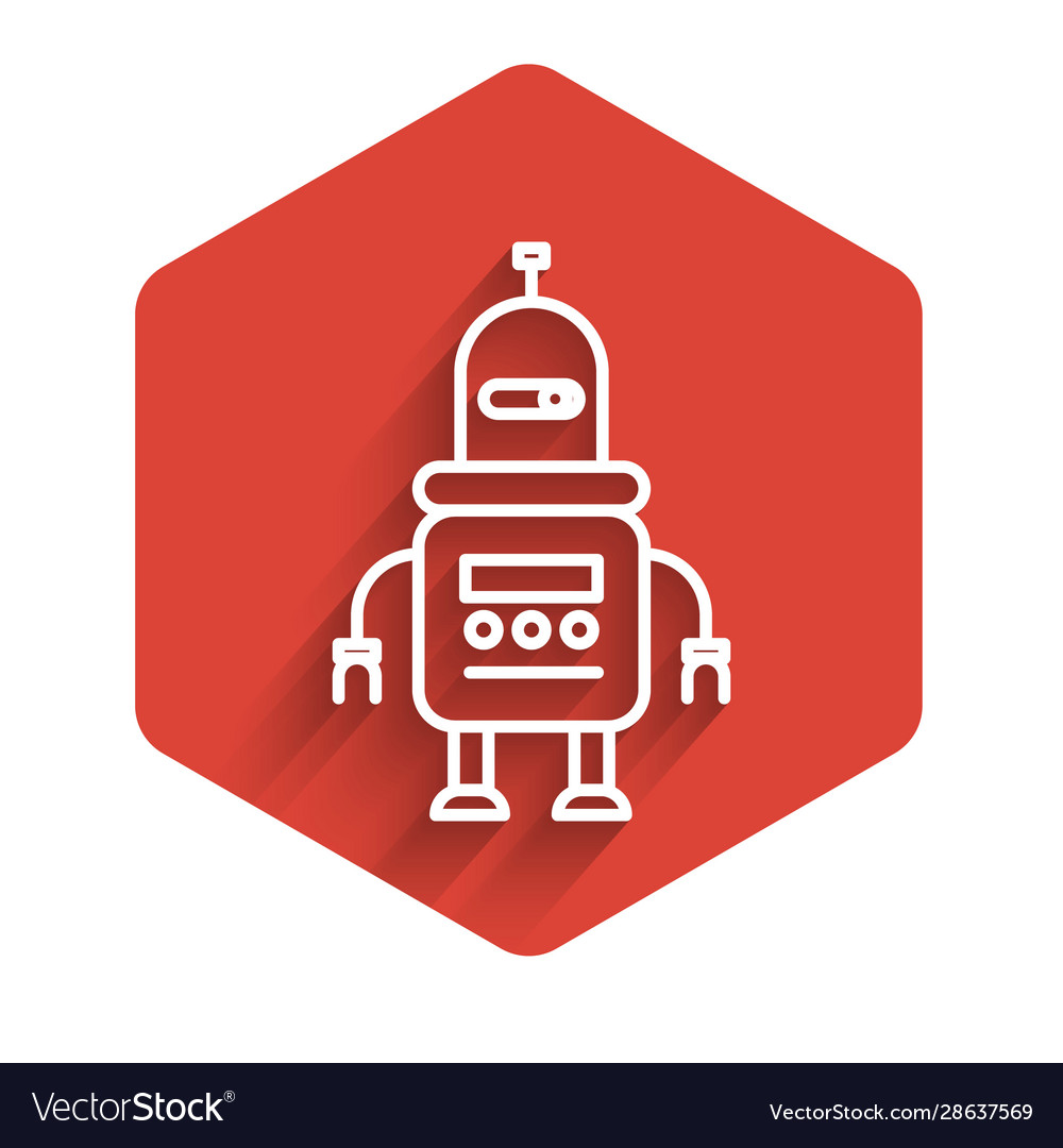 White line robot icon isolated with long shadow Vector Image White line robot icon isolated with long shadow