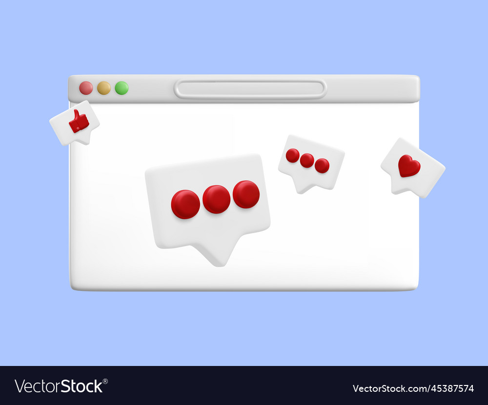 3d realistic web browser with social network Vector Image 3d realistic web browser with social network