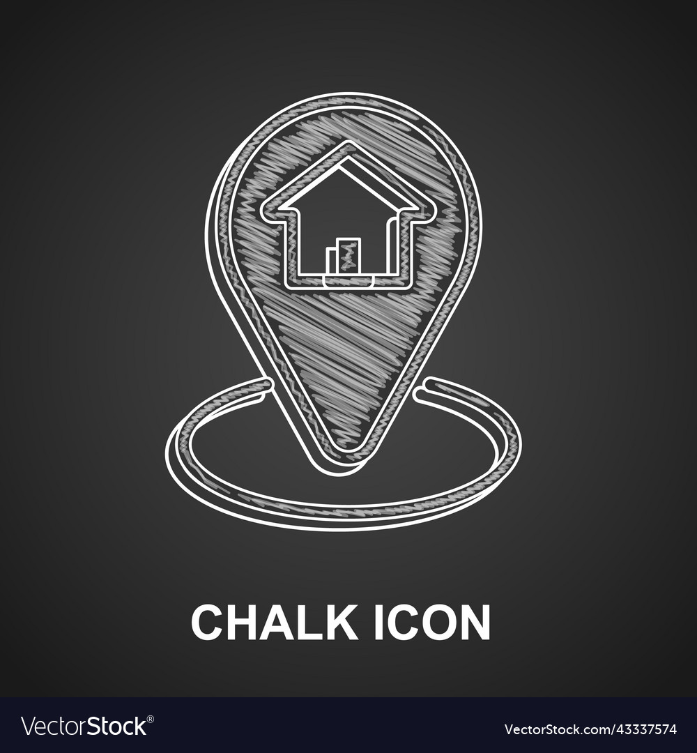 Chalk map pointer with house icon isolated vector image Chalk map pointer with house icon isolated