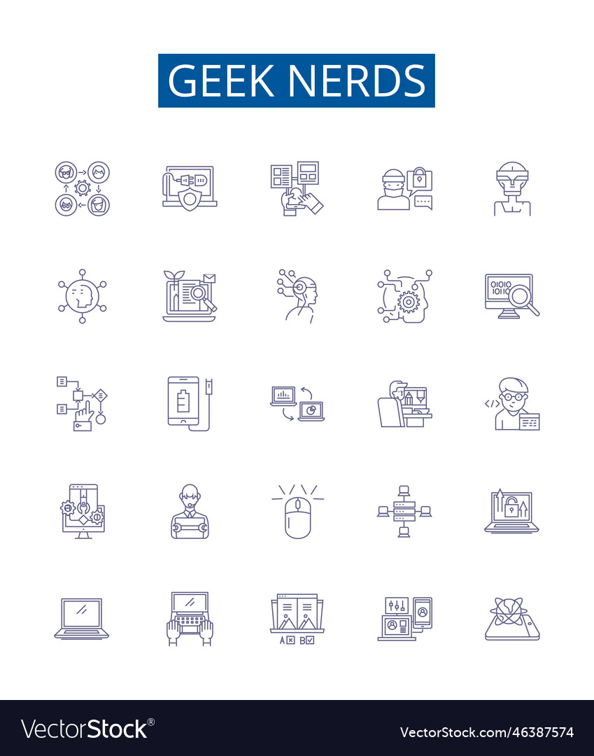 Geek nerds line icons signs set design collection vector image Geek nerds line icons signs set design collection