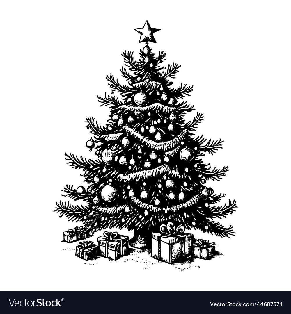 Hand drawn of christmas tree Royalty Free Vector Image