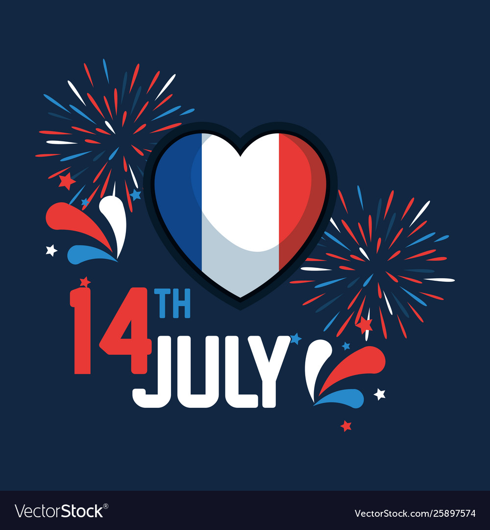 Heart france flag with fireworks to bastille