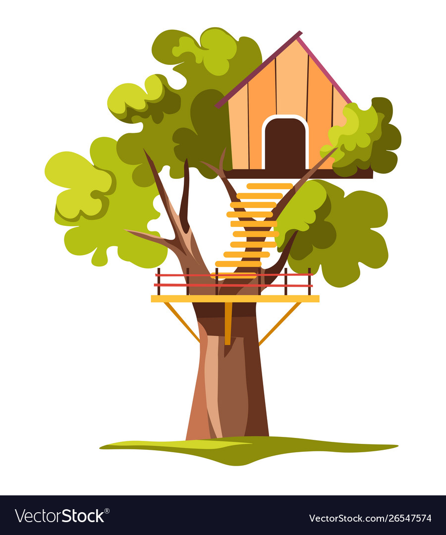 House on tree or treehouse with ladder and balcony