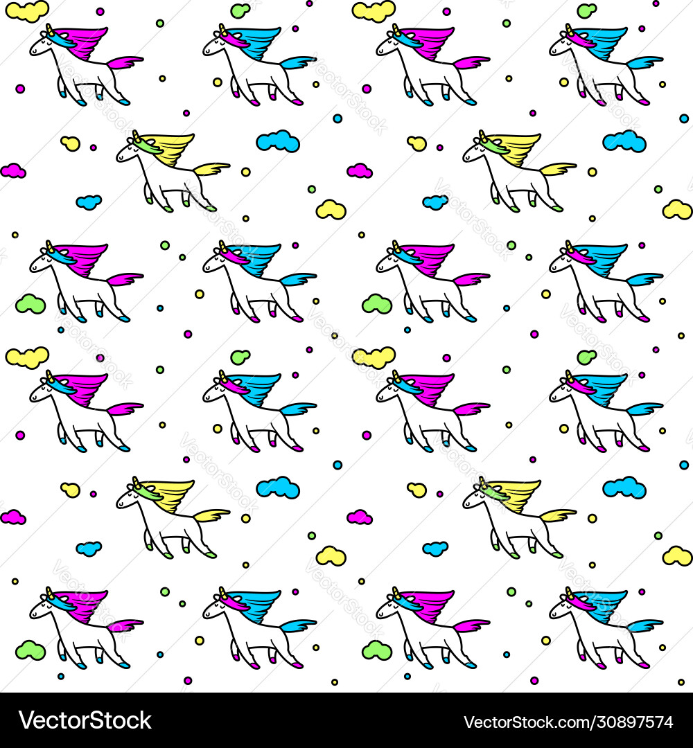 Magic unicorns in clouds seamless pattern for Vector Image
