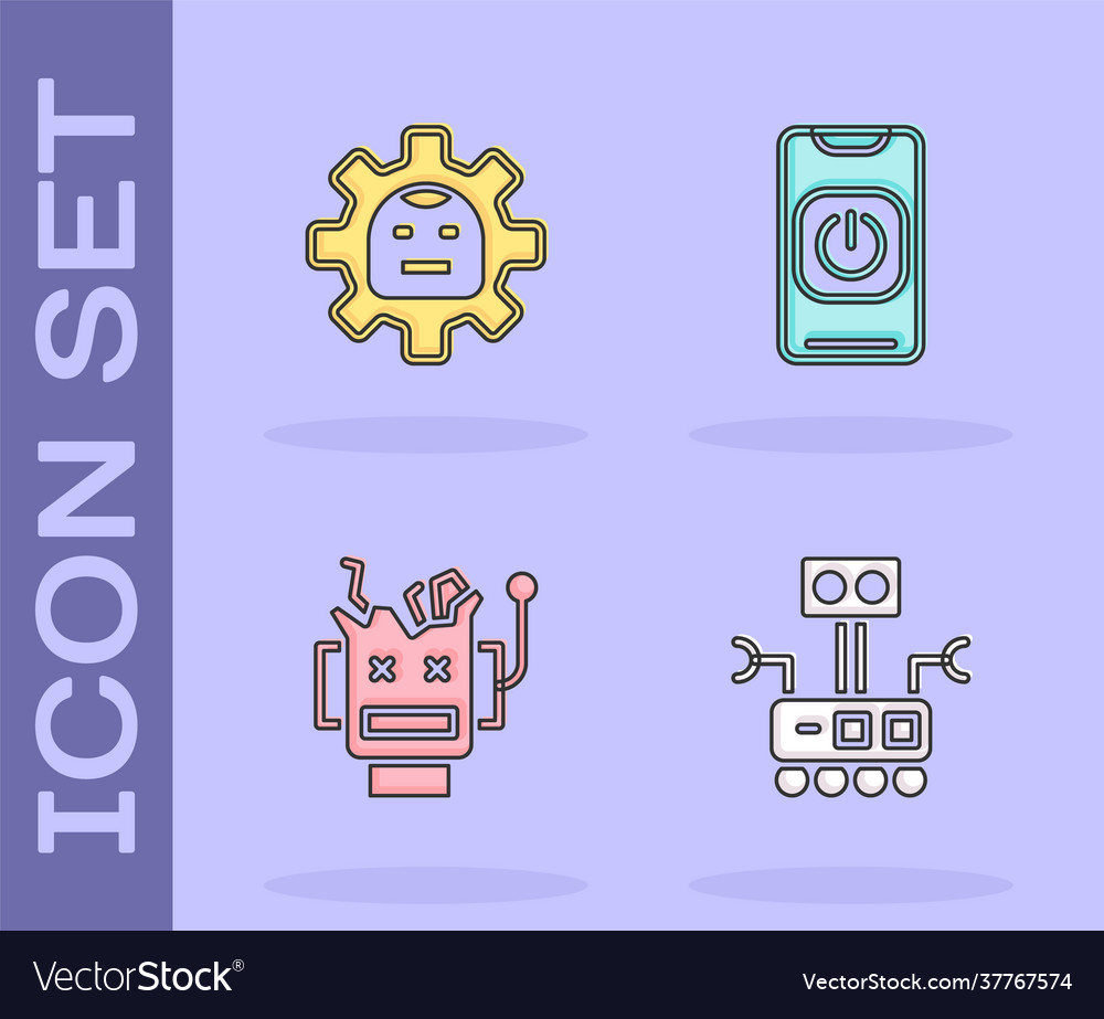 Set robot broken and turn off from phone vector image Set robot broken and turn off from phone