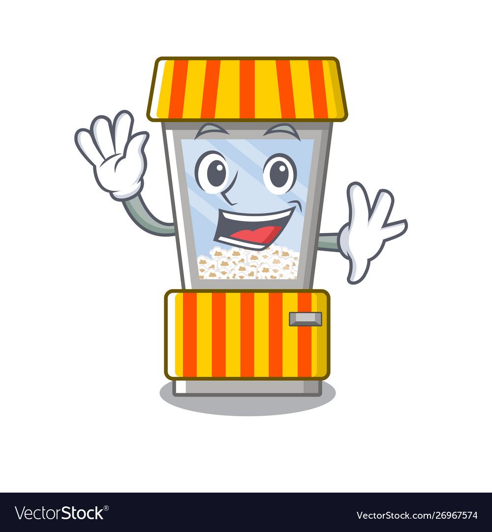 Waving popcorn vending machine in a character Vector Image Waving popcorn vending machine in a character