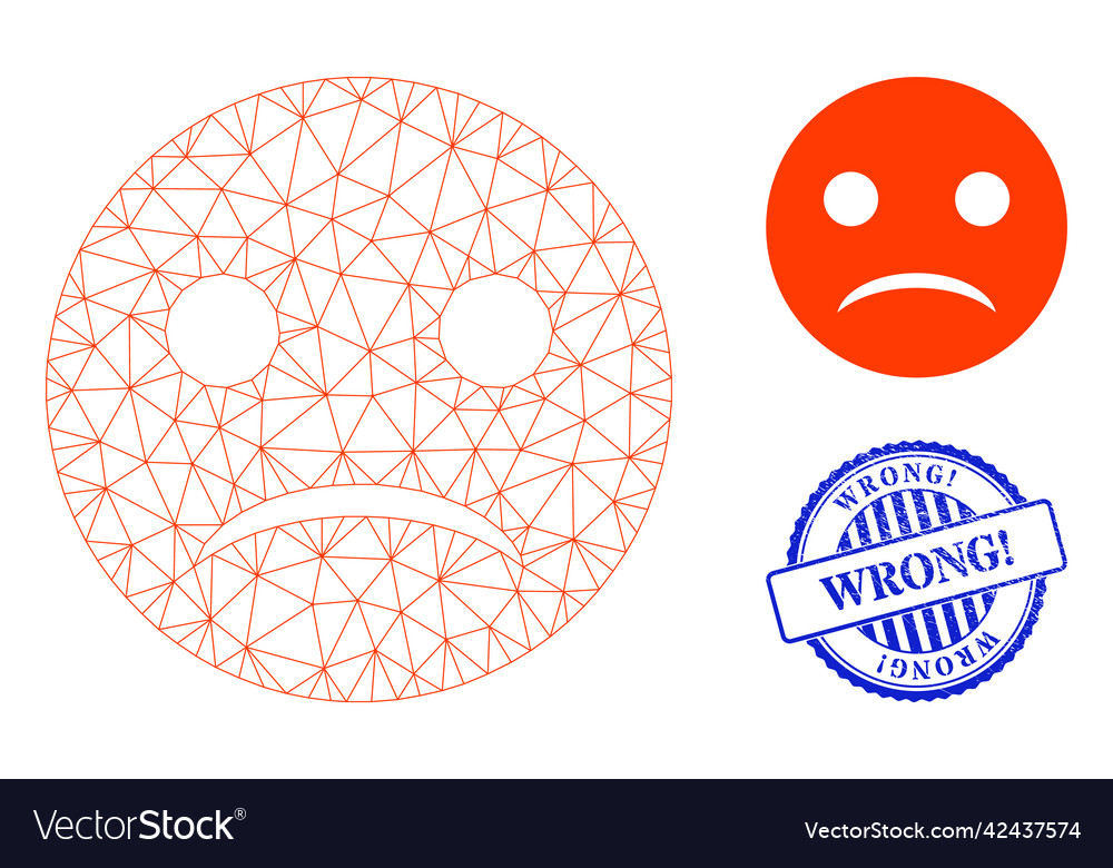 Wrong textured seal and web net sad smiley vector image Wrong textured seal and web net sad smiley