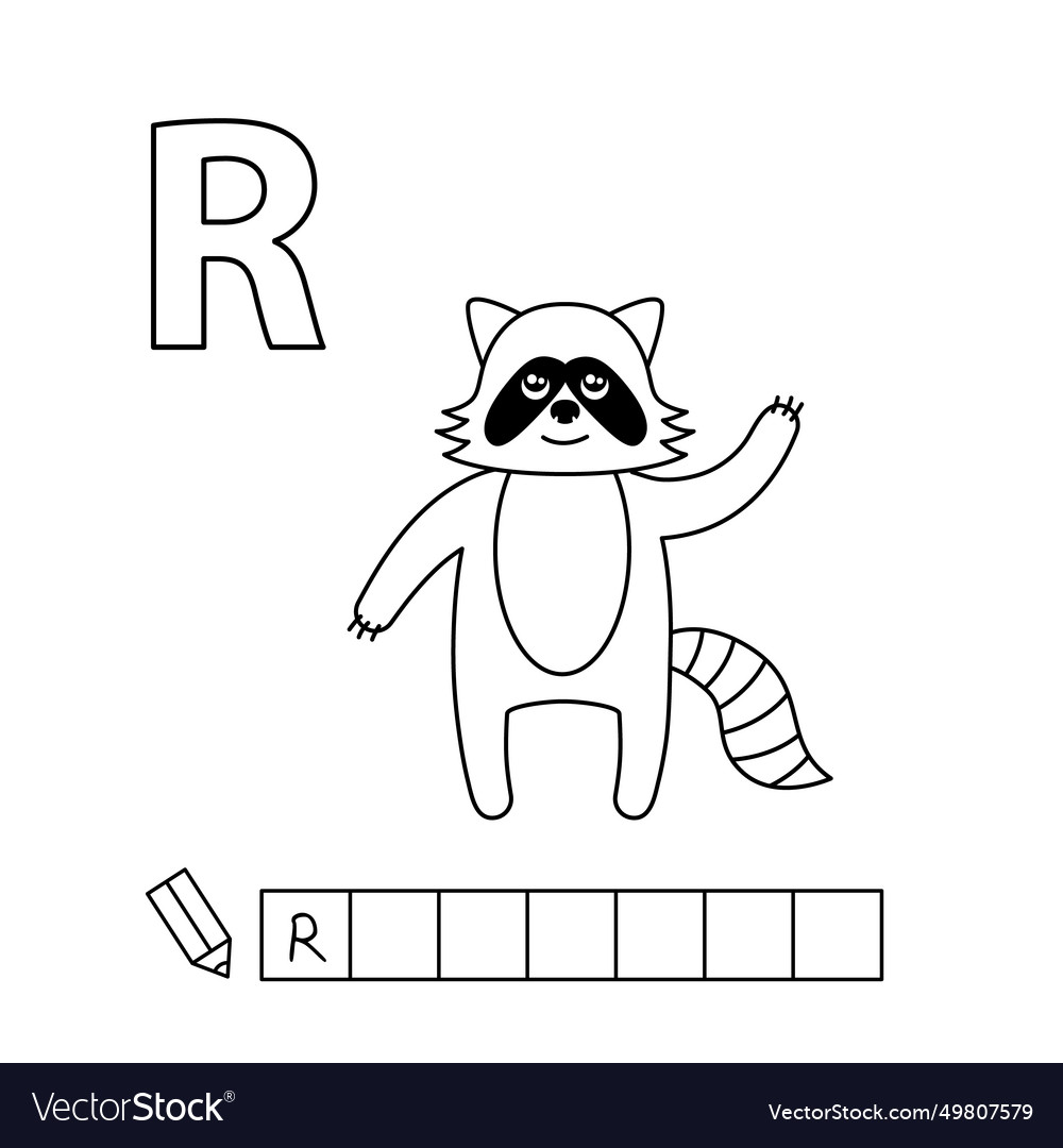 Cartoon raccoon coloring pages english alphabet Vector Image