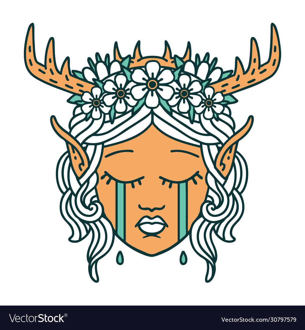 Crying elf druid character face