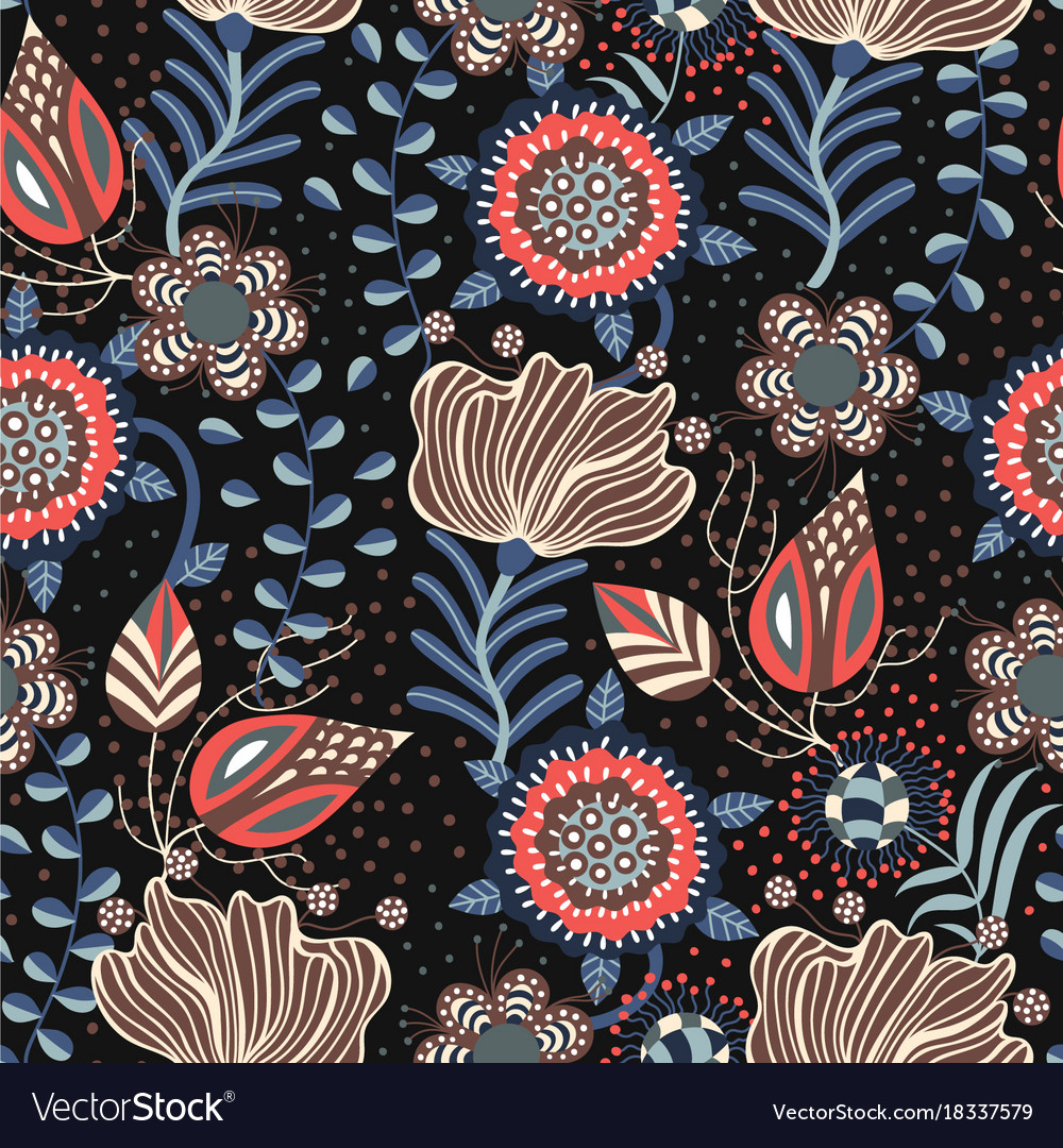 Floral seamless pattern flowers in folk style