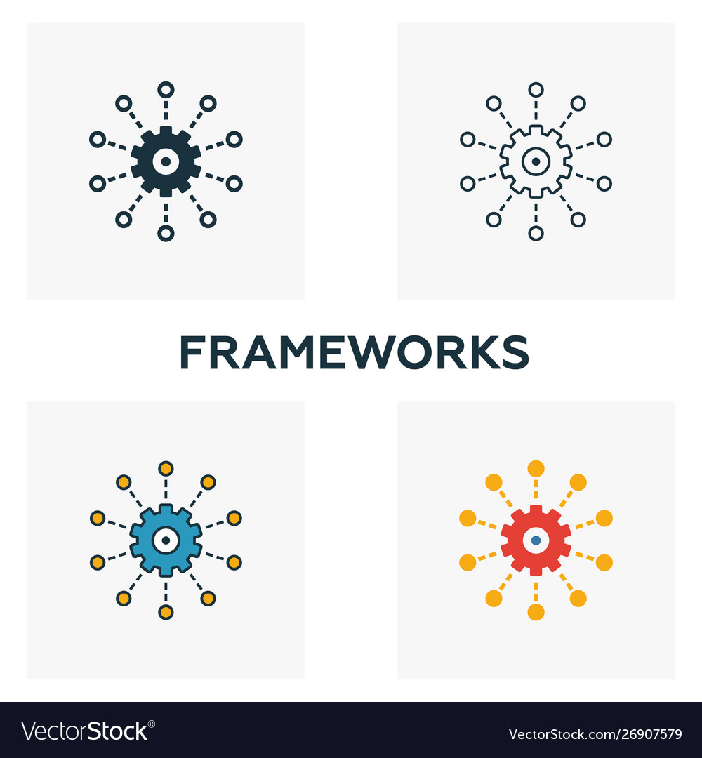 Frameworks icon set four elements in different
