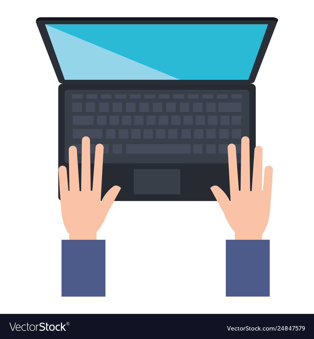 Hands user with computer laptop vector image Hands user with computer laptop