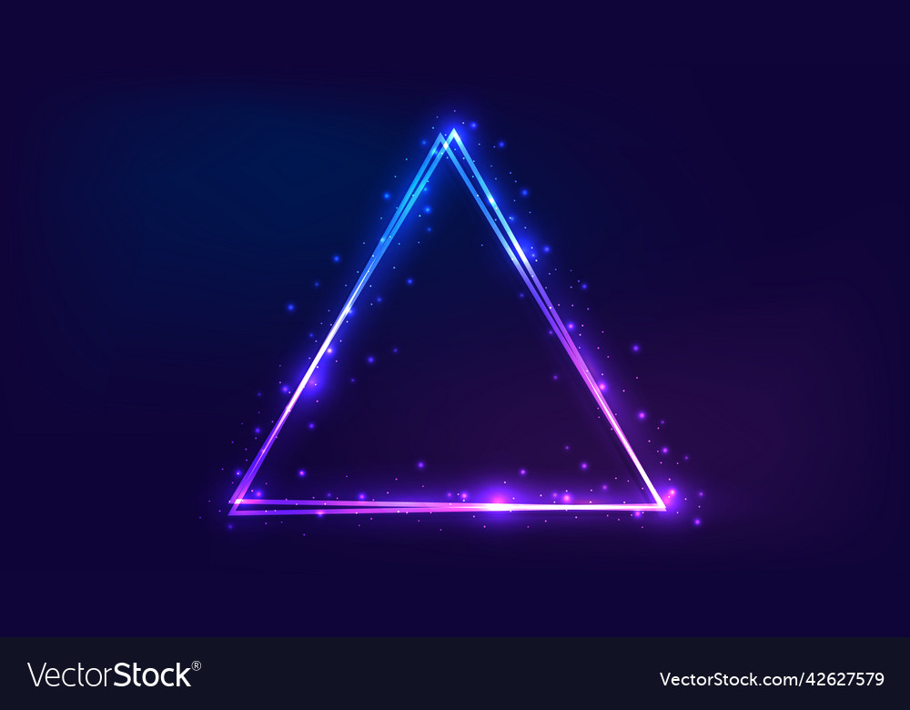 Neon double triangular frame with shining effects vector image Neon double triangular frame with shining effects