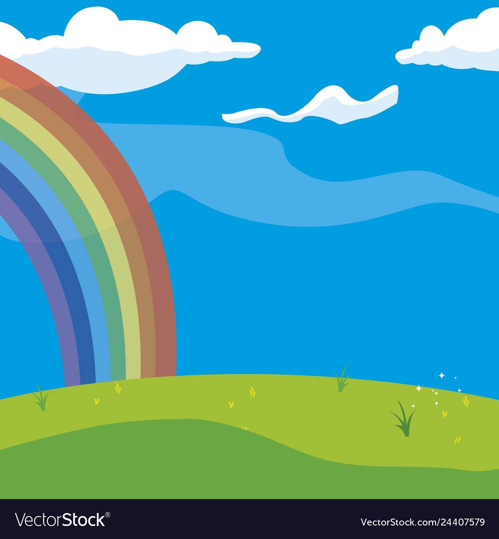 Rainbow And Clouds In The Landscape Royalty Free Vector