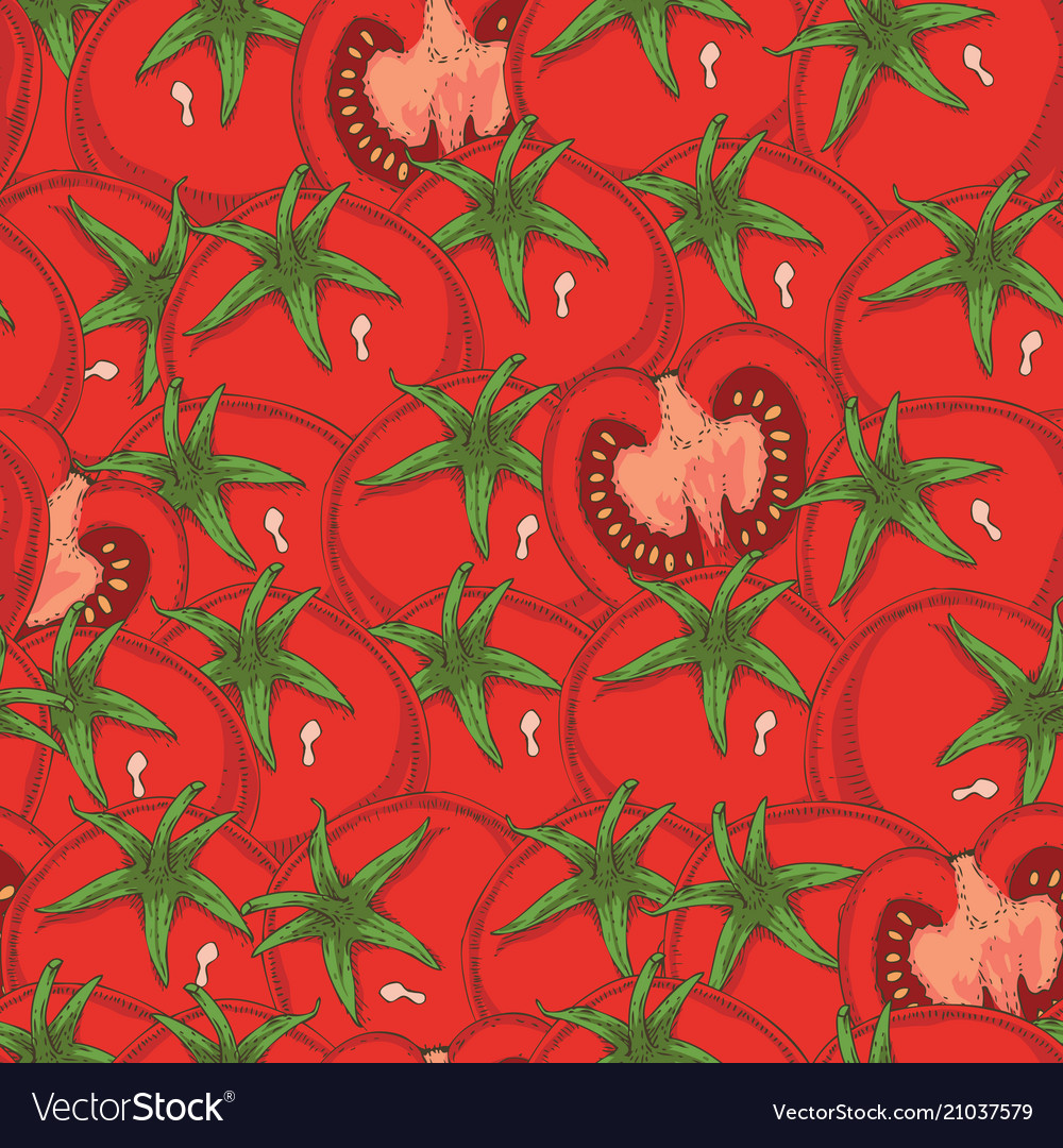 Seamless pattern with ripe red tomatoes vector image Seamless pattern with ripe red tomatoes