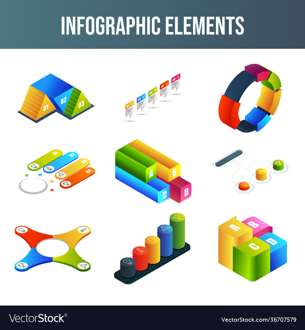 Set colorful 3d infographic elements on white Vector Image Set colorful 3d infographic elements on white