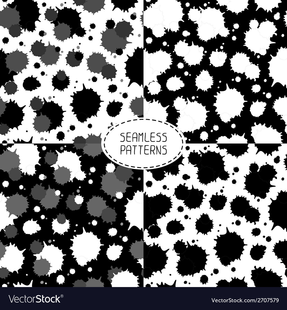 Set of seamless patterns ink blots beautiful