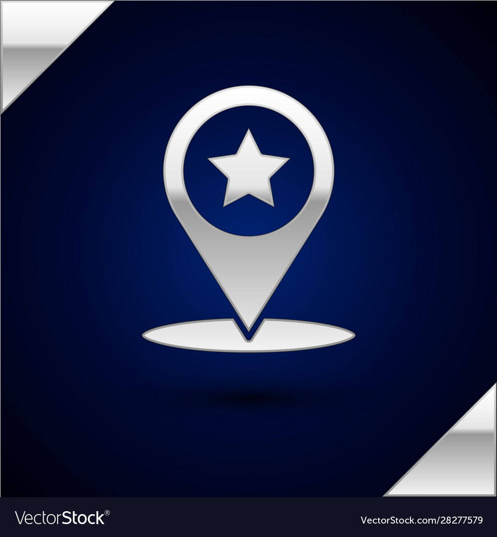 Silver map pointer with star icon isolated on dark vector image Silver map pointer with star icon isolated on dark