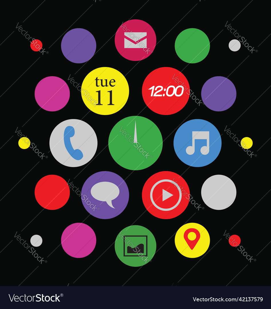 Smart watch screen with circular app icons vector image Smart watch screen with circular app icons