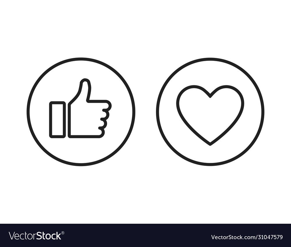 Thumb up heart linear buttons on white background Vector Image Thumb up heart linear buttons on white background