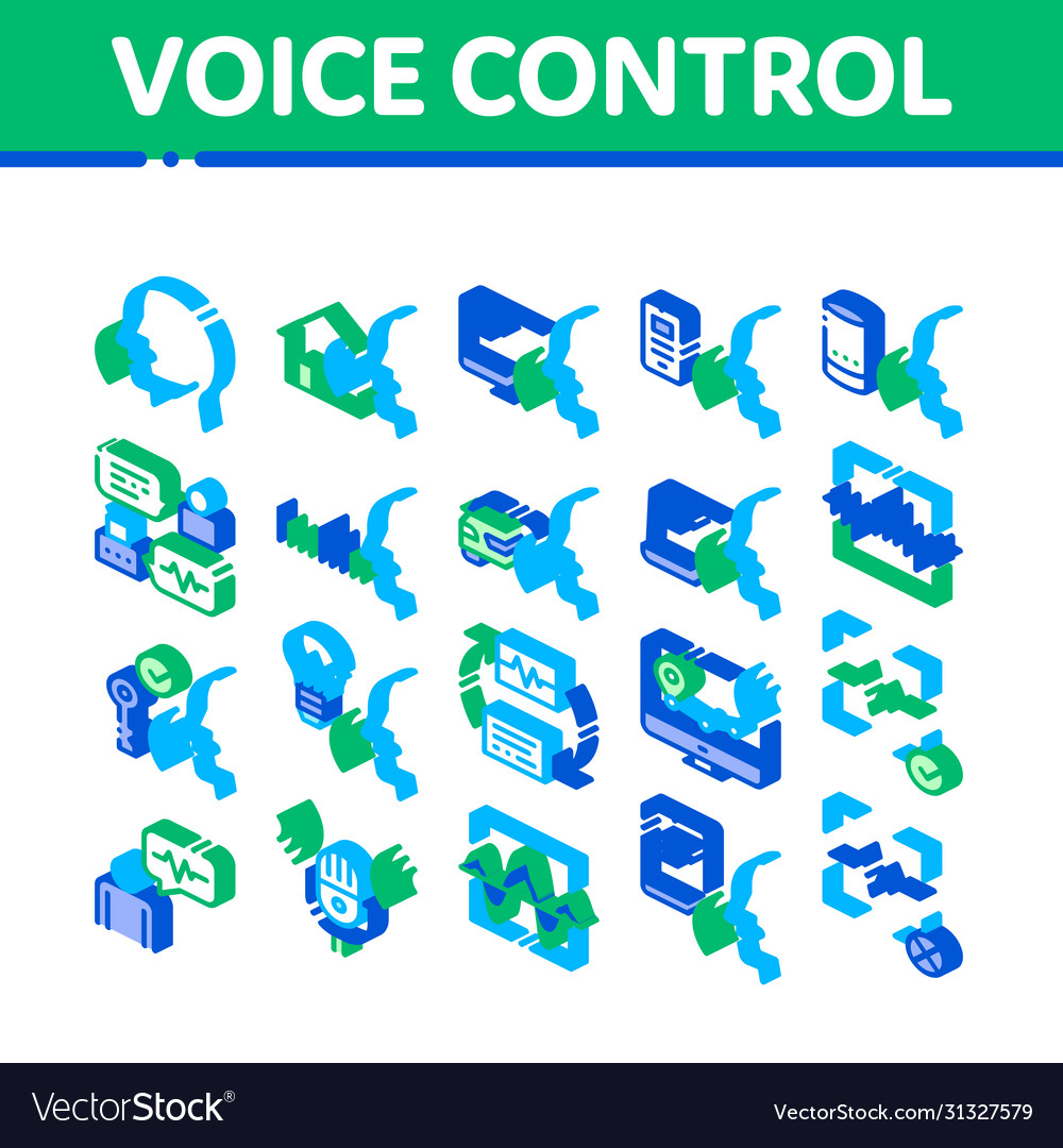 Voice control isometric elements icons set