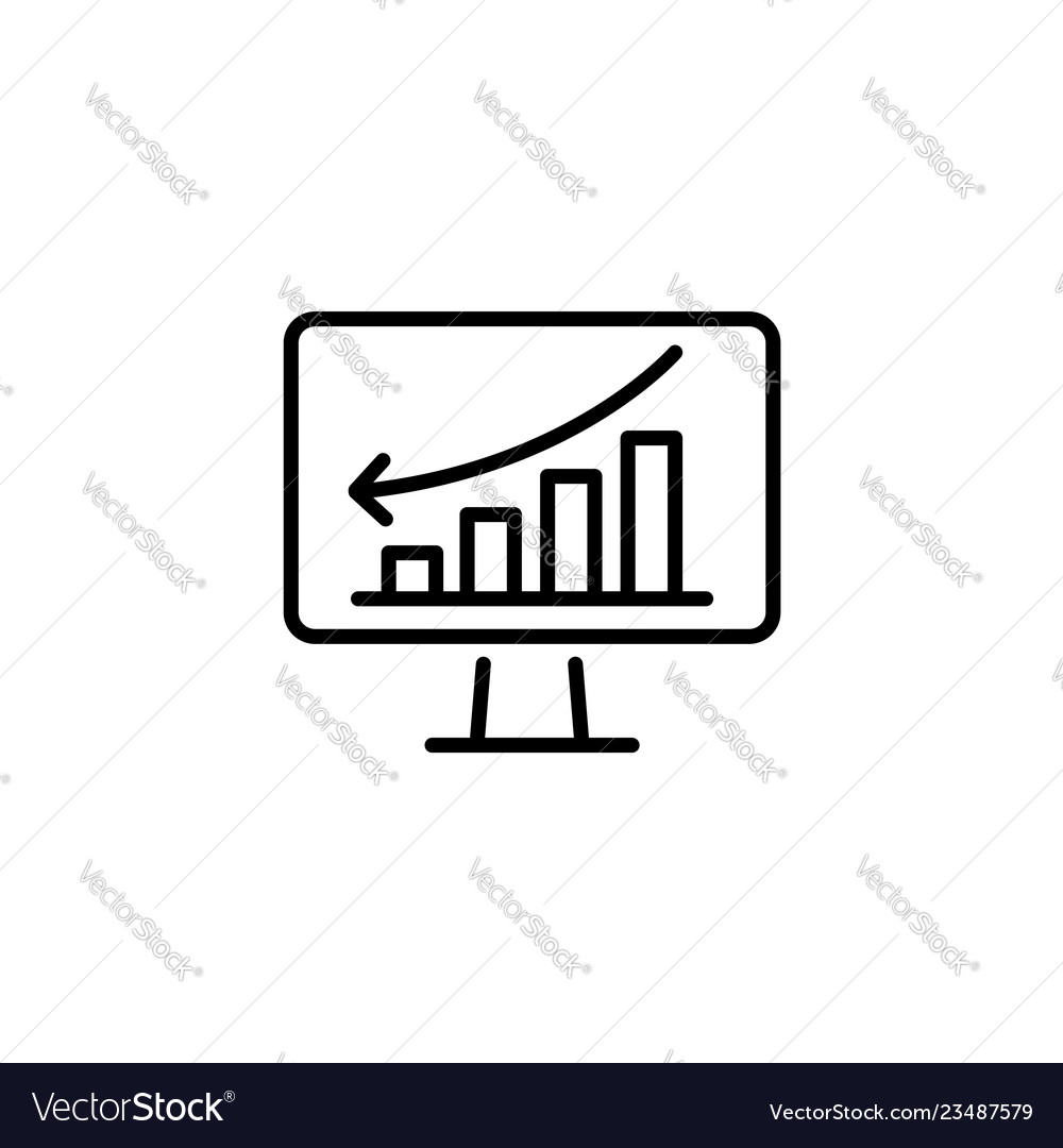 Web line icon monitor with business graph vector image Web line icon monitor with business graph