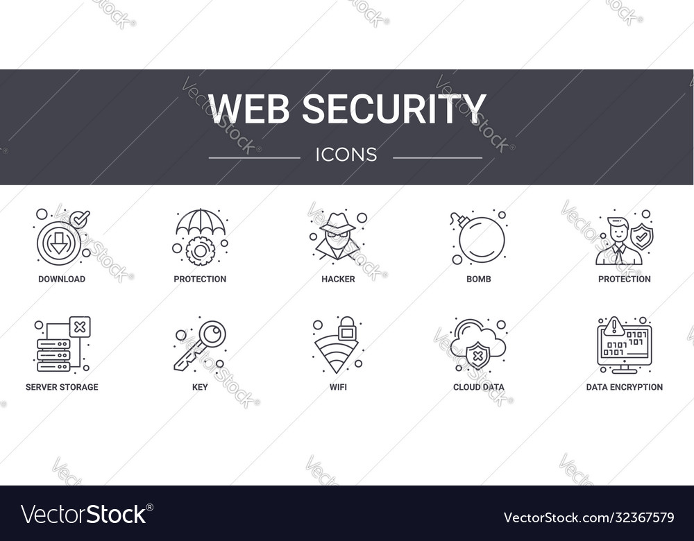 Web security concept line icons set contains vector image Web security concept line icons set contains