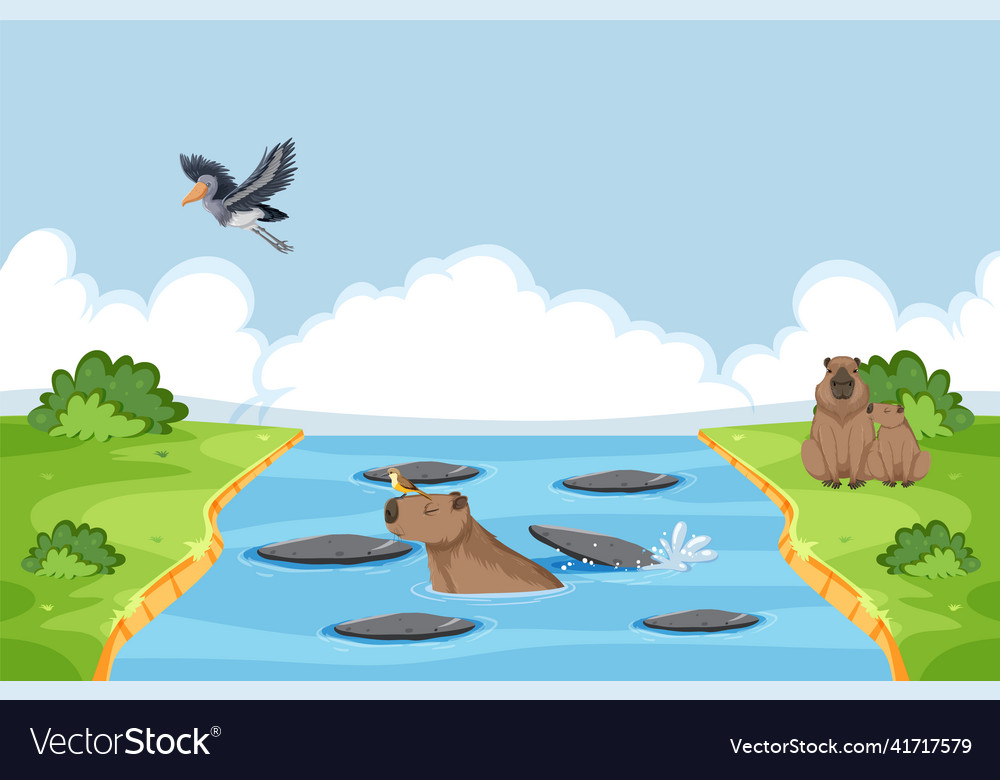 Wild animals by the river Royalty Free Vector Image