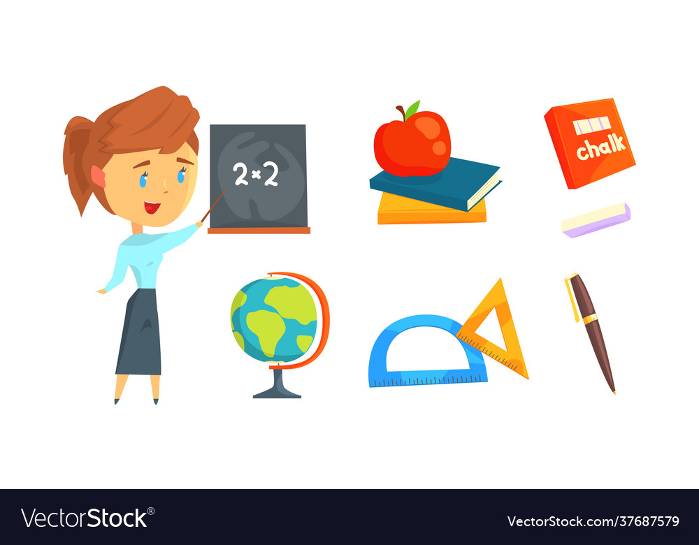 Woman as teacher math at blackboard and school Vector Image