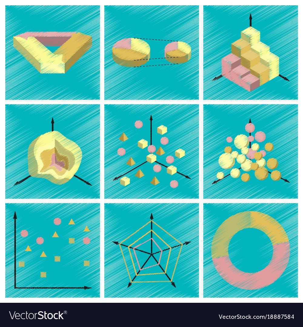 Assembly flat shading style icons economic graphs