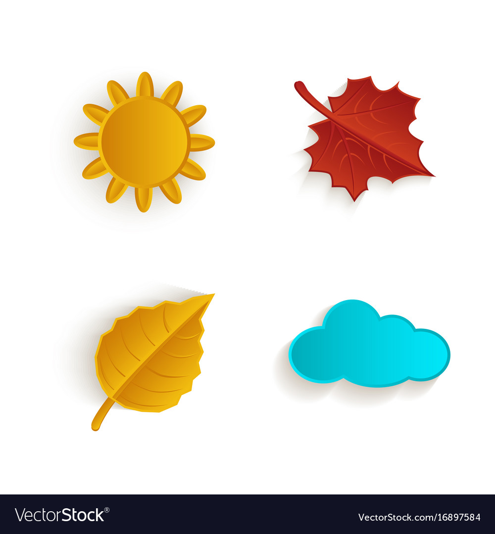 Cartoon autumn symbol objects set isolated