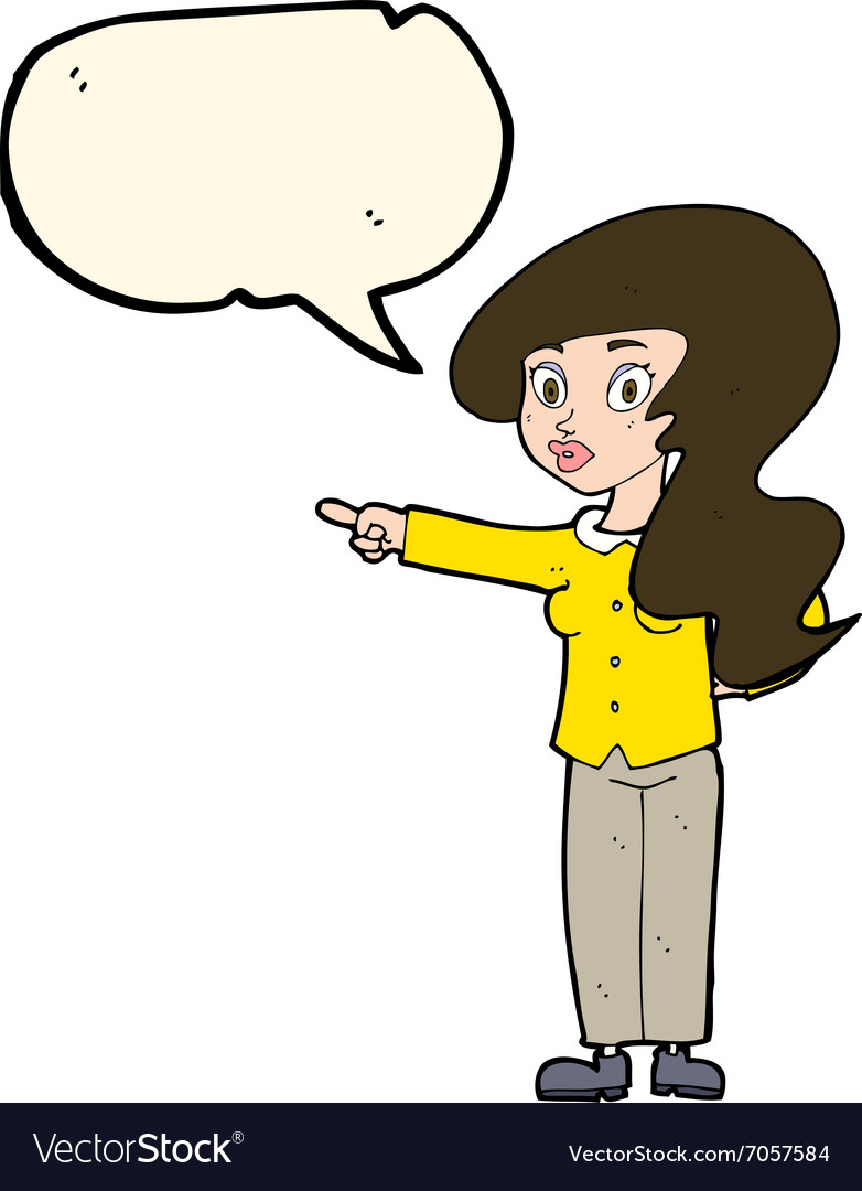 Cartoon Pretty Woman Pointing With Speech Bubble Vector Image