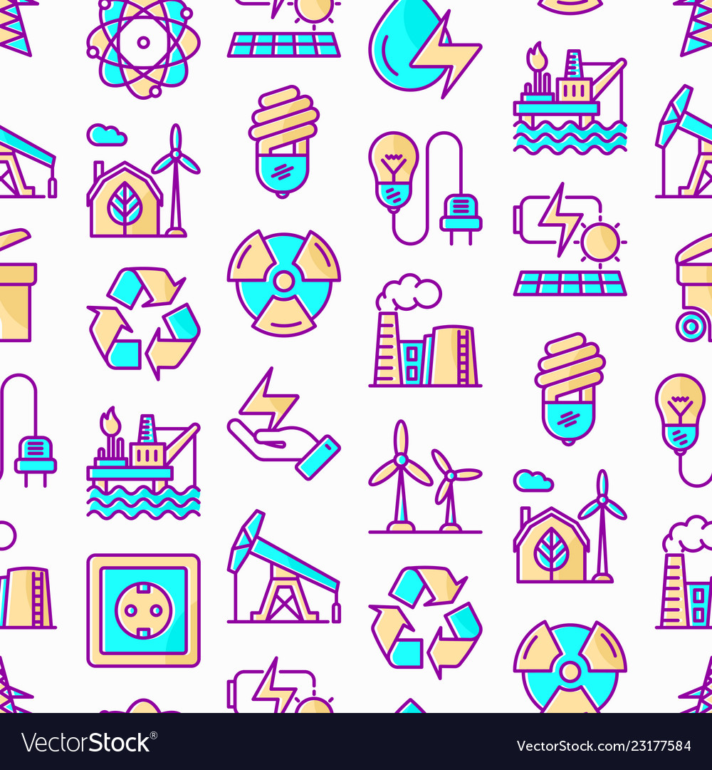 Energy seamless pattern with thin line icons