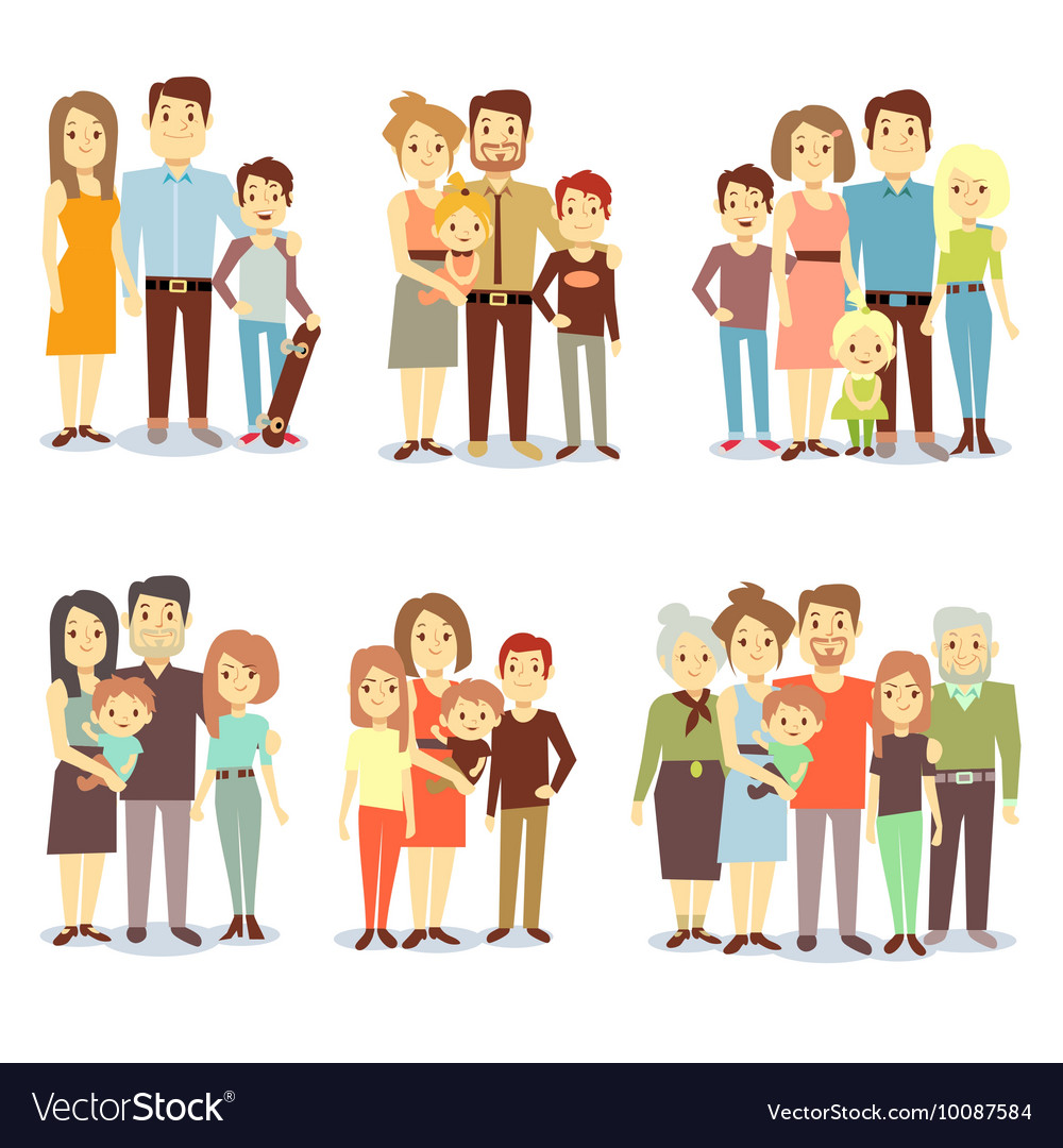 Families Different Types Flat Icons Set Royalty Free Vector