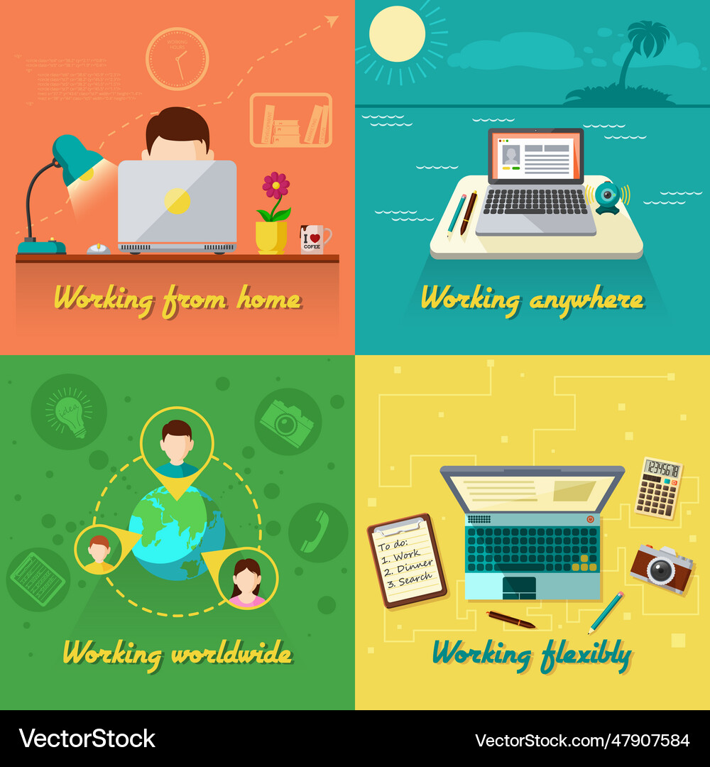 Freelance flat set flat set Royalty Free Vector Image