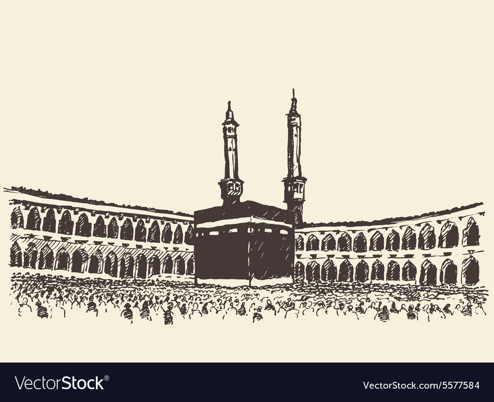 Holy Kaaba Mecca Saudi Arabia muslim sketch Vector Image