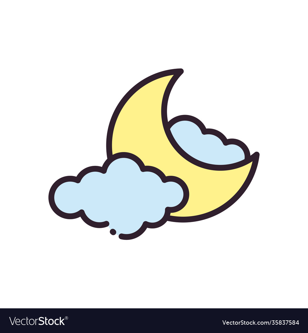 Moon with clouds line and fill style icon