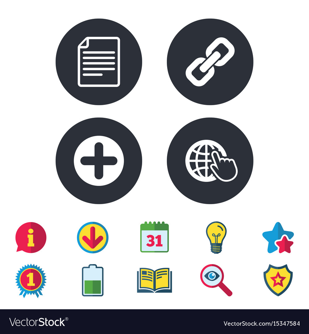 Plus circle and hyperlink signs file globe